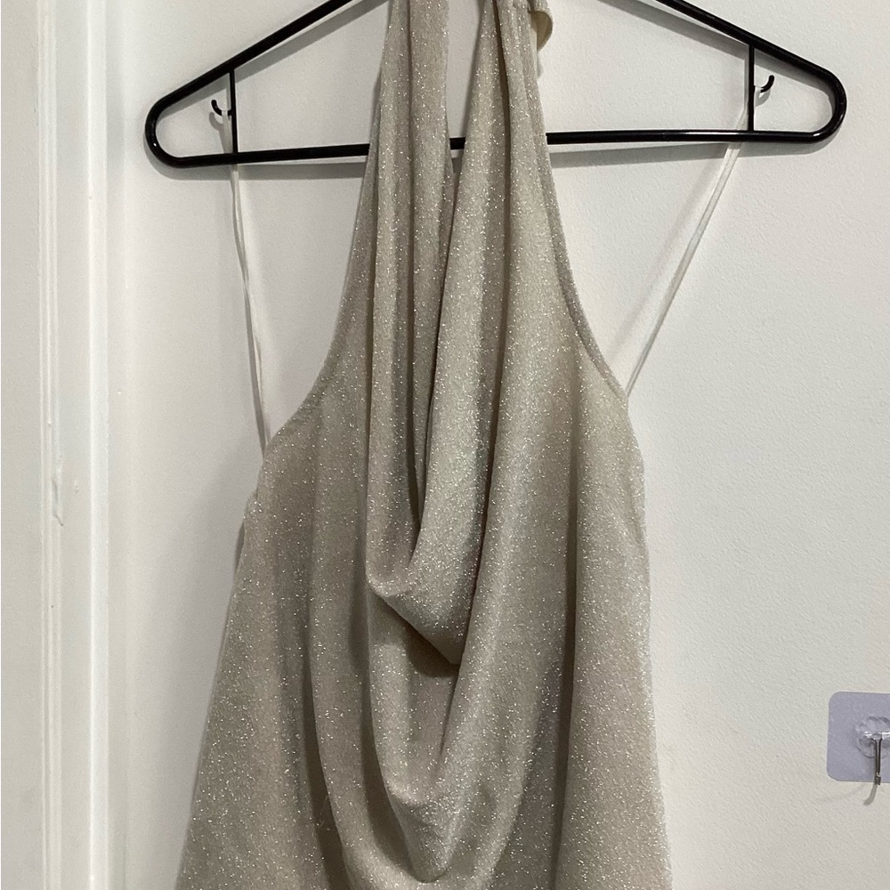 Express Shimmering Cream Drape Top